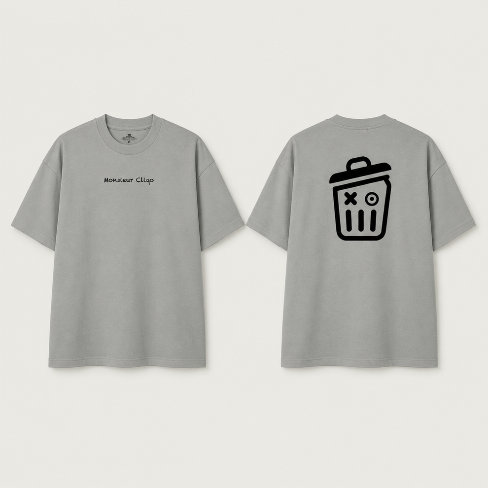 The Oversized Tee t-shirt van Monsieur Cliqo in kleur grijs, Ingezette mouwen met verlaagde schoudernaden, voorkant en achterkant