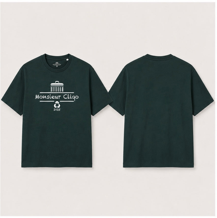 The Essential Tee t-shirt van Monsieur Cliqo, voorkant en achterkant kleur zwart