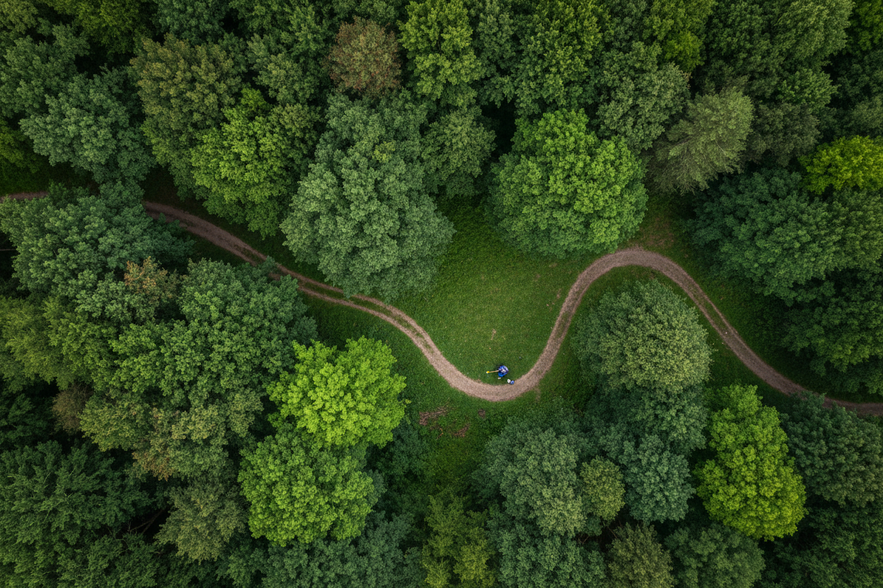 Persoon in groene natuur die bijdraagt aan een duurzame leefomgeving, passend bij Monsieur Cliqo