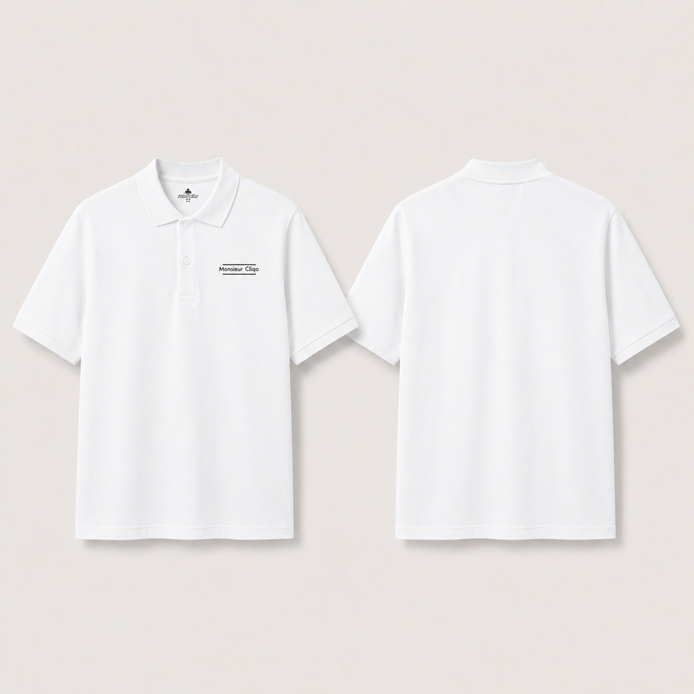 The Classic Polo van Monsieur Cliqo in kleur wit, voorkant en achterkant