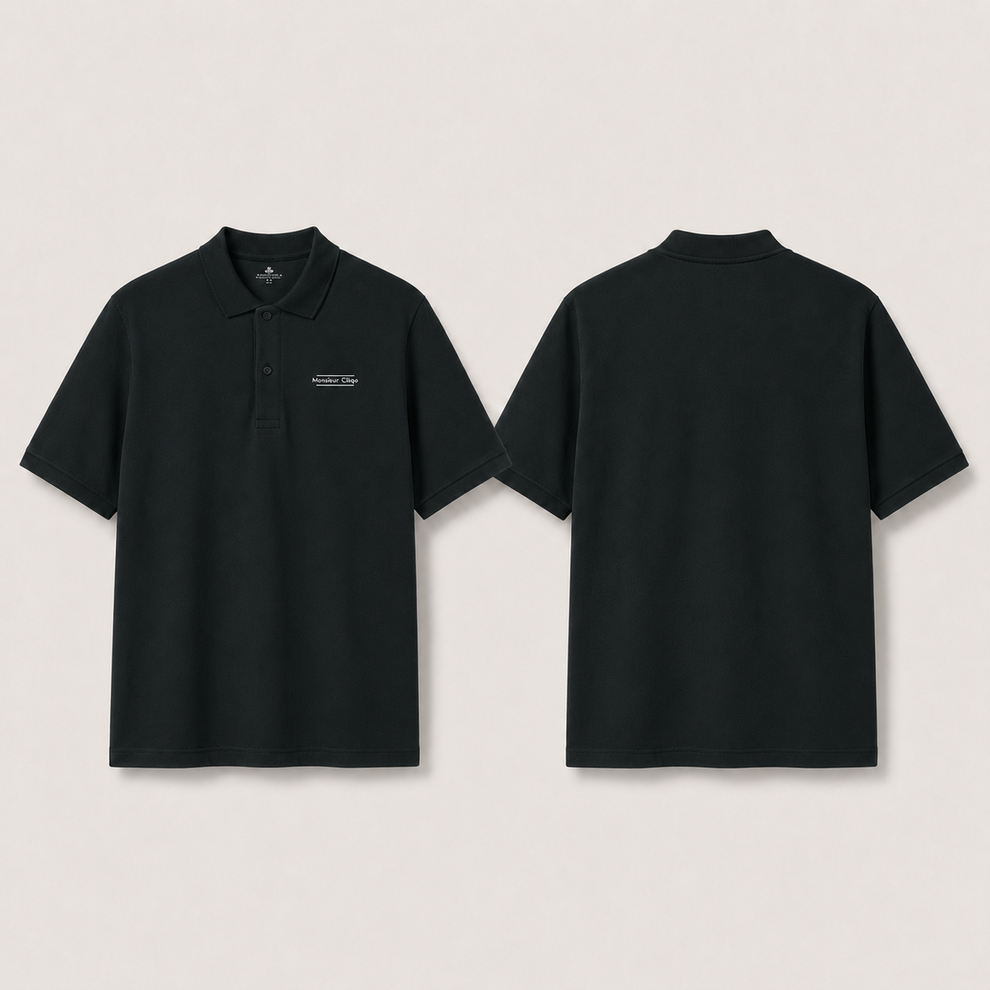 The Classic Polo van Monsieur Cliqo in kleur zwart, voorkant en achterkant