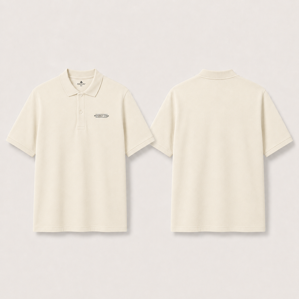The Classic Polo van Monsieur Cliqo in kleur creme, voorkant en achterkant