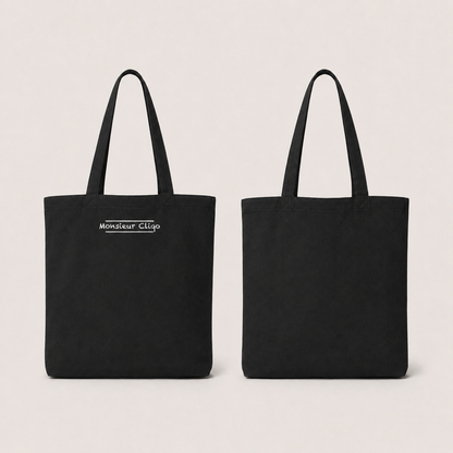 The Commuter Tote Bag van Monsieur Cliqo in kleur zwart, voorkant en achterkant