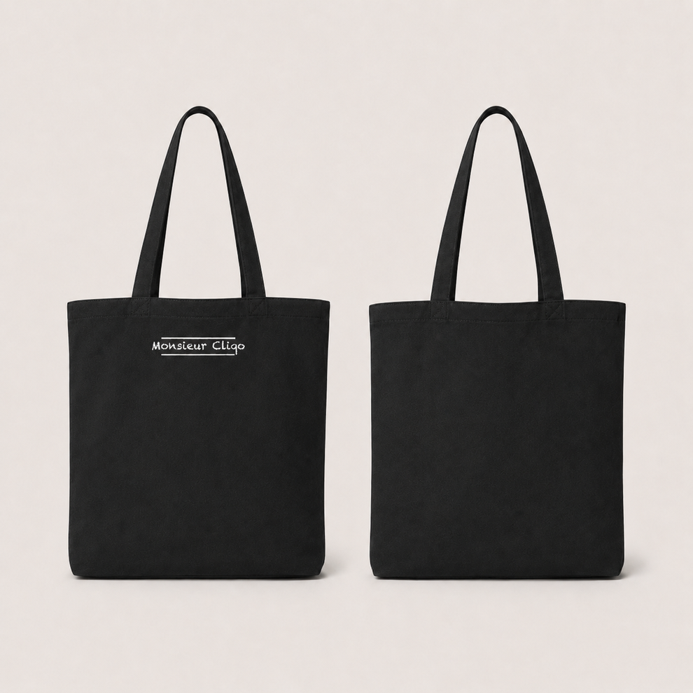The Commuter Tote Bag van Monsieur Cliqo in kleur zwart, voorkant en achterkant