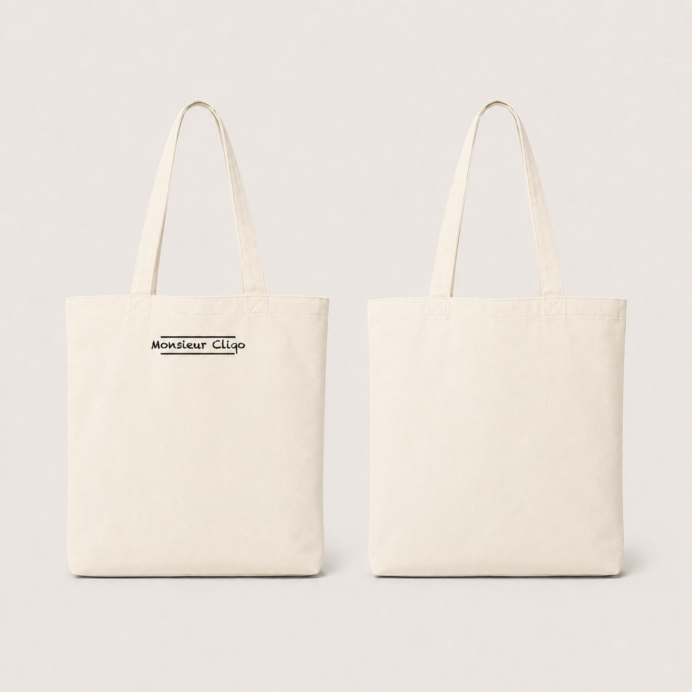 The Commuter Tote Bag van Monsieur Cliqo in kleur licht beige, voorkant en achterkant