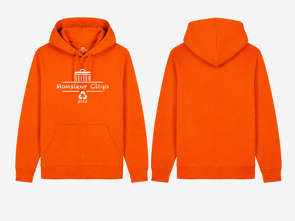 The Essential Hoodie van Monsieur Cliqo in kleur oranje, voorkant en achterkant