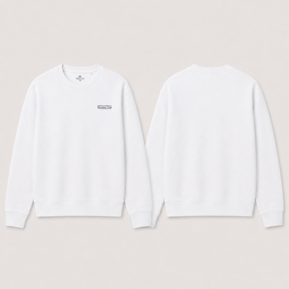 The Refined Crewneck van Monsieur Cliqo in kleur wit, voorkant en achterkant
