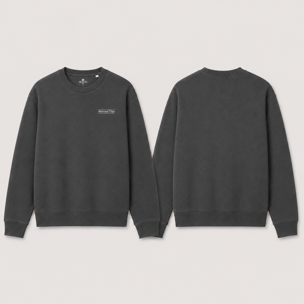 The Refined Crewneck van Monsieur Cliqo in kleur antrasiet grijs, voorkant en achterkant