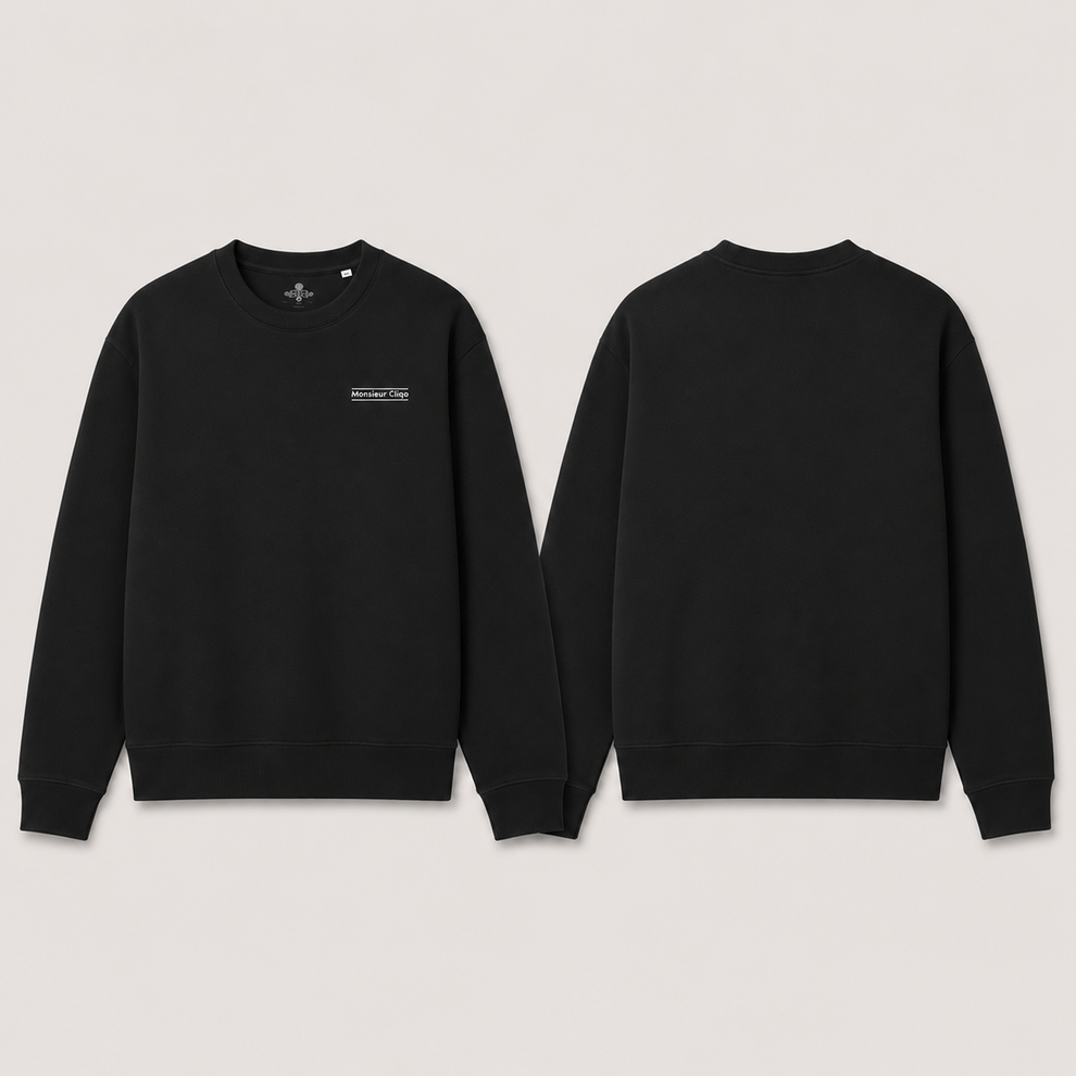 The Refined Crewneck van Monsieur Cliqo in kleur zwart, voorkant en achterkant