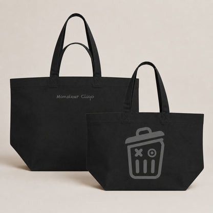 The Carryall Shopping Bag van Monsieur Cliqo in kleur zwart, voorkant en achterkant