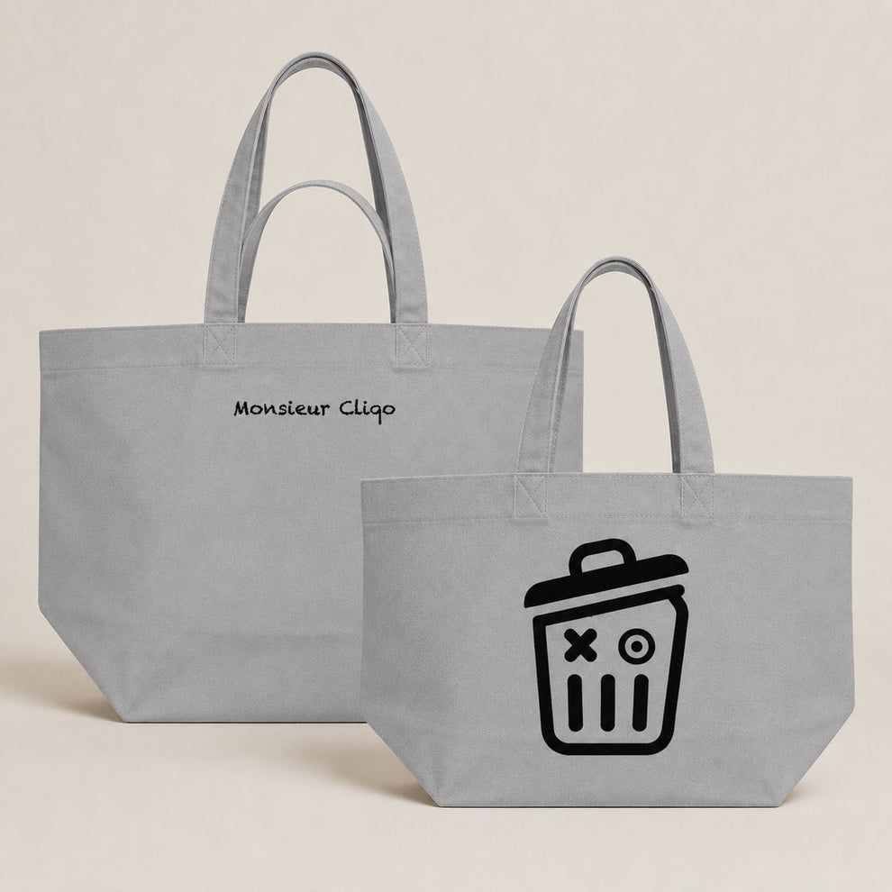 The Carryall Shopping Bag van Monsieur Cliqo in kleur grijs, voorkant en achterkant