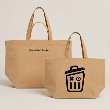 The Carryall Shopping Bag van Monsieur Cliqo in kleur latte, voorkant en achterkant