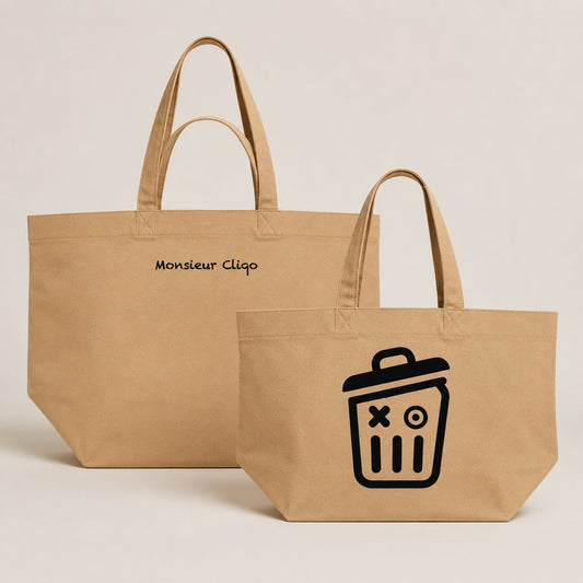The Carryall Shopping Bag van Monsieur Cliqo in kleur latte, voorkant en achterkant