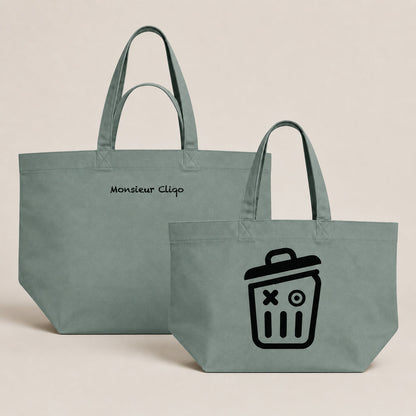 The Carryall Shopping Bag van Monsieur Cliqo in kleur groen, voorkant en achterkant