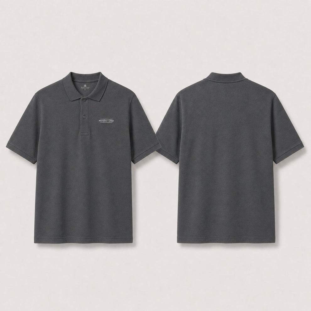 The Classic Polo van Monsieur Cliqo in kleur antraciet grijs, voorkant en achterkant