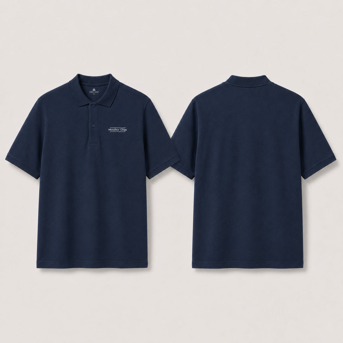 The Classic Polo van Monsieur Cliqo in kleur marine blauw, voorkant en achterkant