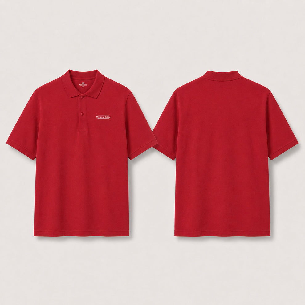 The Classic Polo van Monsieur Cliqo in kleur rood, voorkant en achterkant