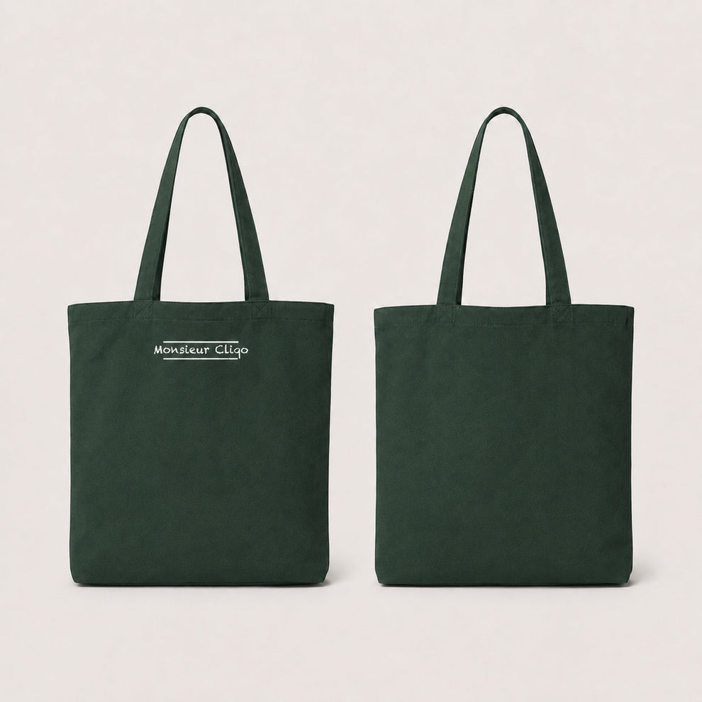The Commuter Tote Bag van Monsieur Cliqo in kleur groen, voorkant en achterkant