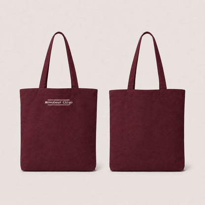 The Commuter Tote Bag van Monsieur Cliqo in kleur bordeaux rood, voorkant en achterkant