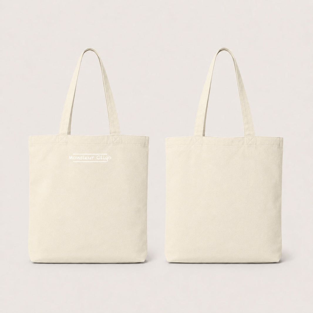 The Commuter Tote Bag van Monsieur Cliqo in kleur beige / creme, voorkant en achterkant