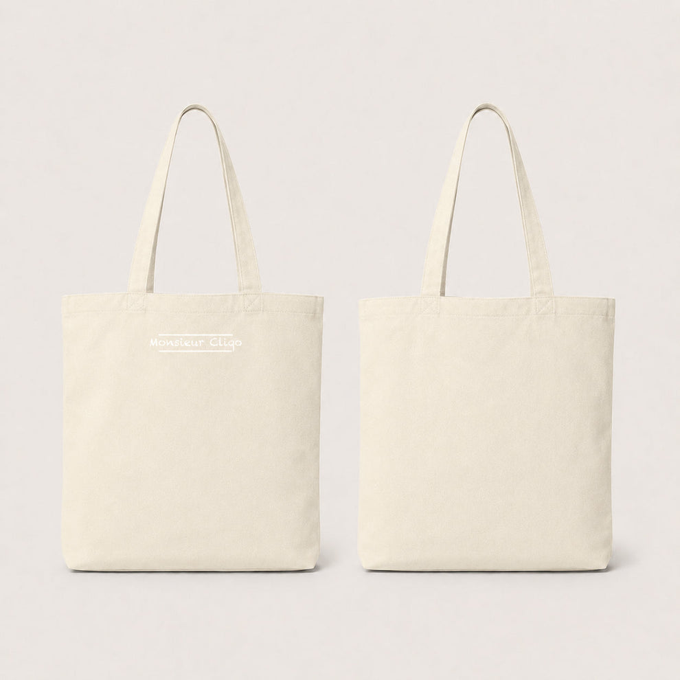 The Commuter Tote Bag van Monsieur Cliqo in kleur beige / creme, voorkant en achterkant