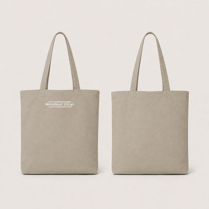 The Commuter Tote Bag van Monsieur Cliqo in kleur licht donker beige / lichtbruin, voorkant en achterkant