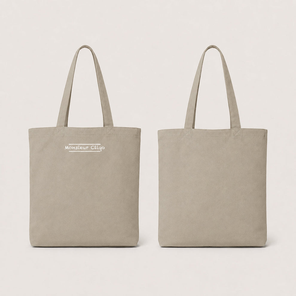 The Commuter Tote Bag van Monsieur Cliqo in kleur licht donker beige / lichtbruin, voorkant en achterkant