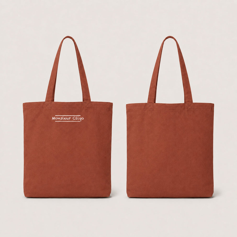 The Commuter Tote Bag van Monsieur Cliqo in kleur bruin, voorkant en achterkant