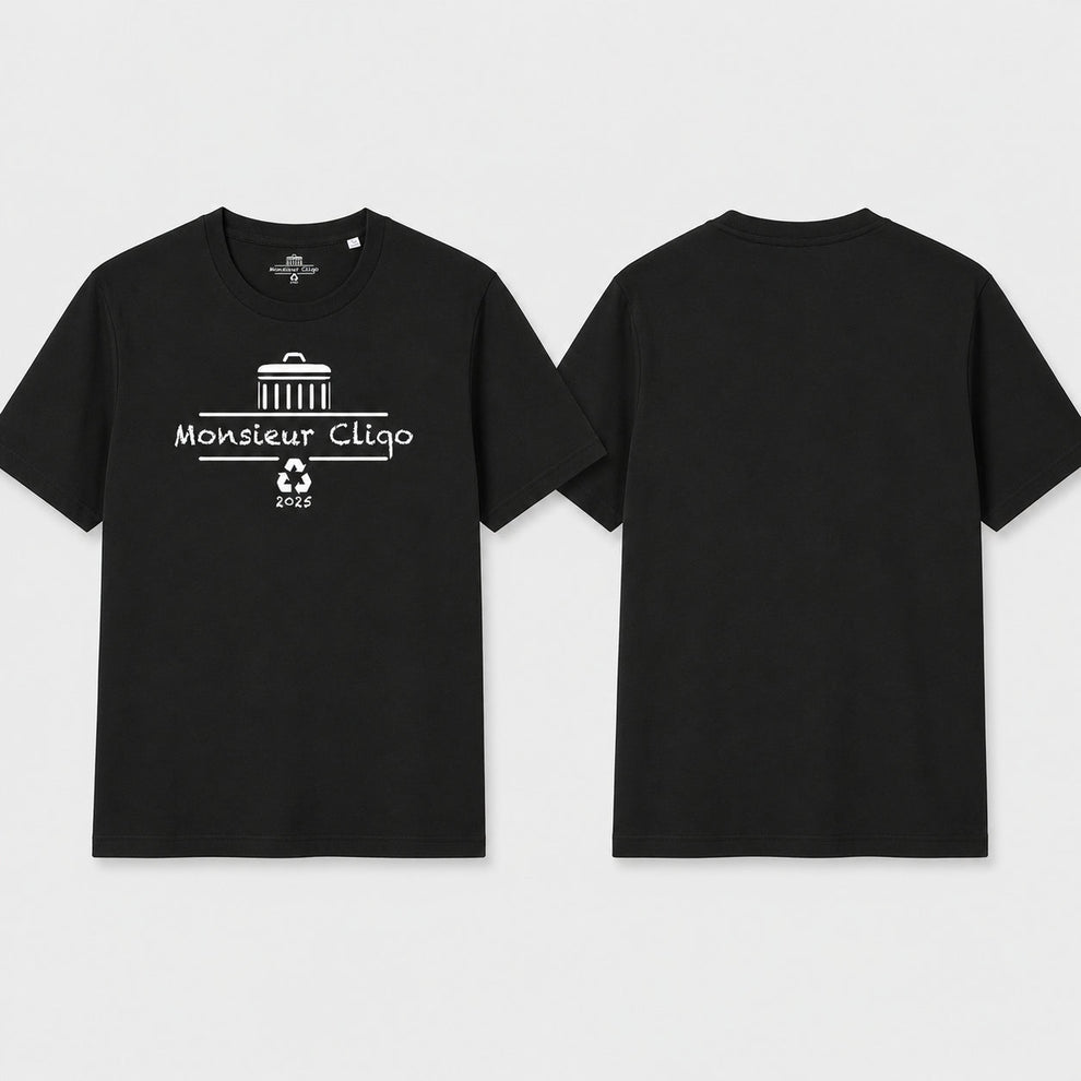 The Essential Tee t-shirt van Monsieur Cliqo in kleur zwart, voorkant en achterkant