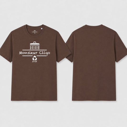 The Essential Tee t-shirt van Monsieur Cliqo in kleur mokka, voorkant en achterkant