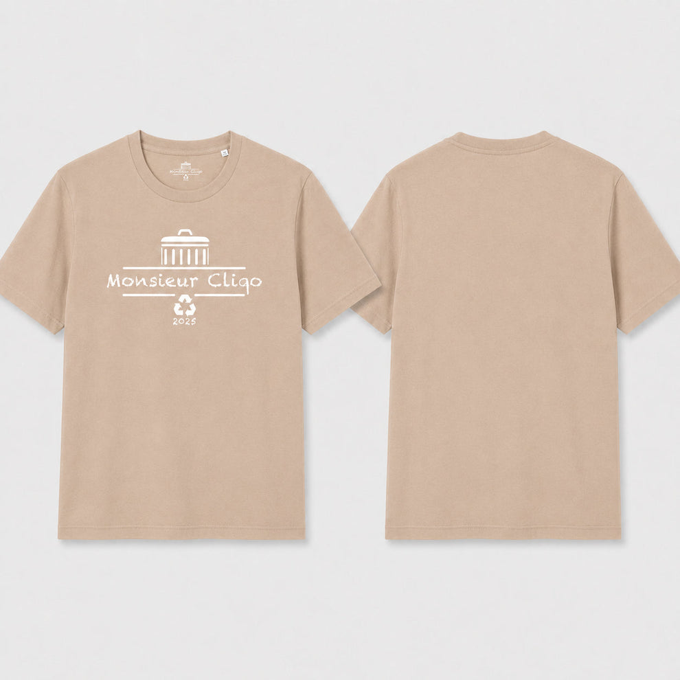 The Essential Tee t-shirt van Monsieur Cliqo in kleur beige, voorkant en achterkant