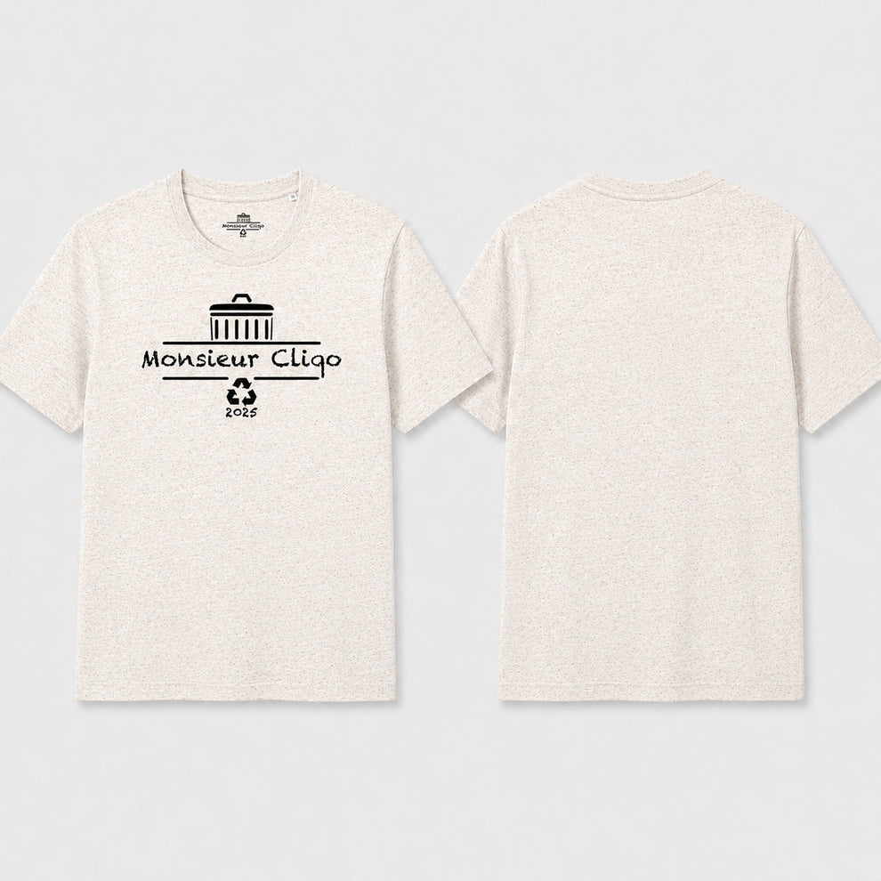 The Essential Tee t-shirt van Monsieur Cliqo in kleur licht beige, voorkant en achterkant