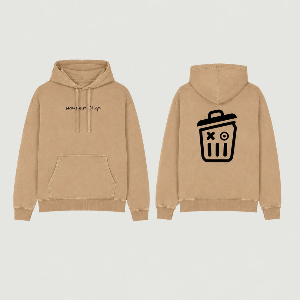 The Heavyweight Hoodie van Monsieur Cliqo in kleur latte, Vervaagde naden voor 'washed look',  voorkant en achterkant