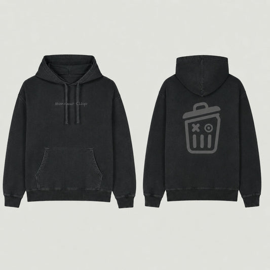 The Heavyweight Hoodie van Monsieur Cliqo in kleur zwart, Vervaagde naden voor 'washed look',  voorkant en achterkant
