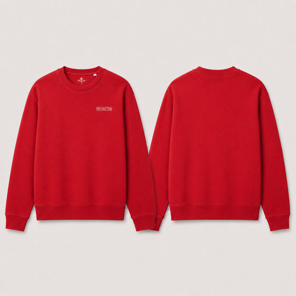 The Refined Crewneck van Monsieur Cliqo in kleur oranje, voorkant en achterkant
