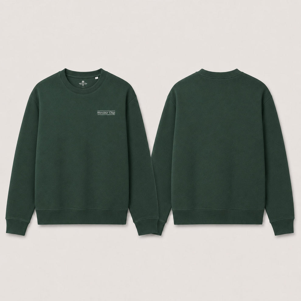 The Refined Crewneck van Monsieur Cliqo in kleur groen, voorkant en achterkant