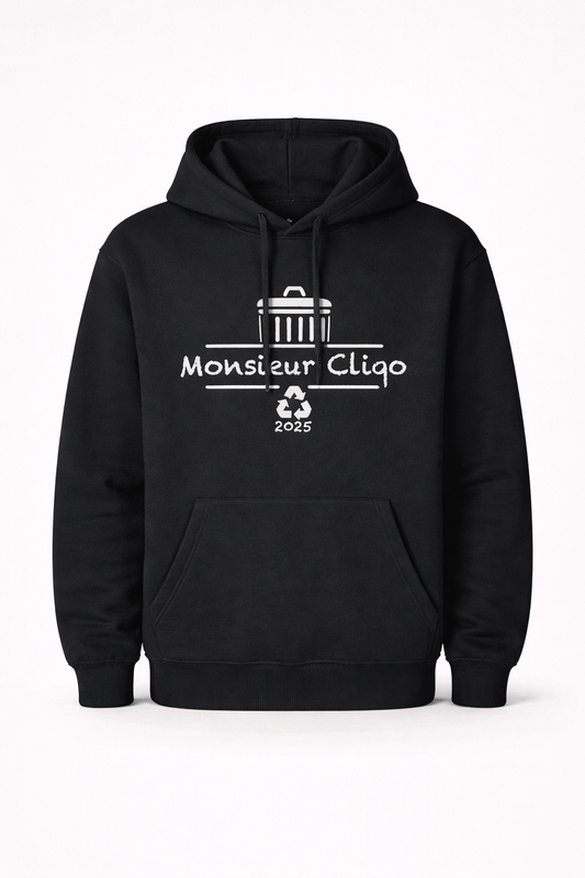 Zwarte duurzame hoodie van Monsieur Cliqo